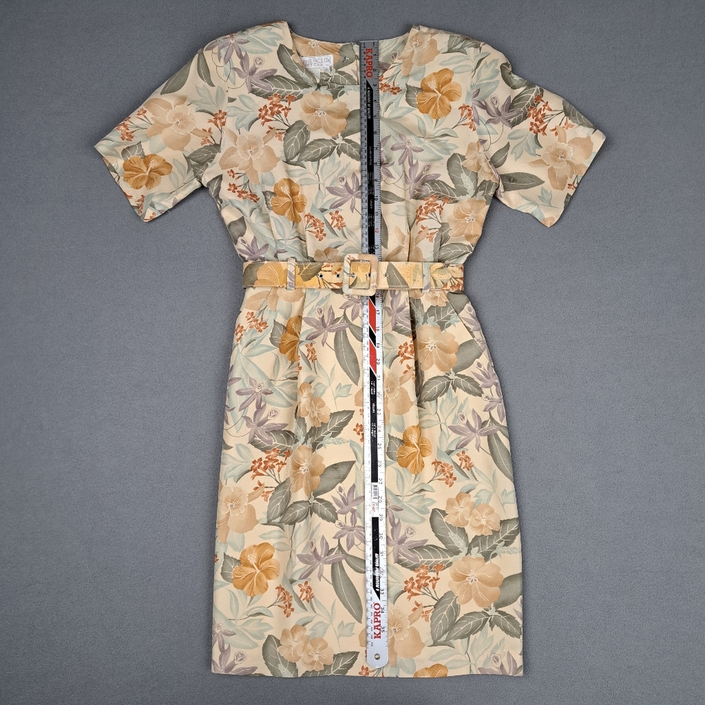 Vintage Silk Dress Womens 6P Floral Print Neutral Tones Barrie Pace Prarie Wife‎ - Picture 3 of 14
